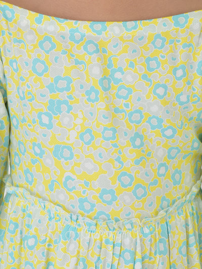 Green Floral Printed Dress - Girls Dress