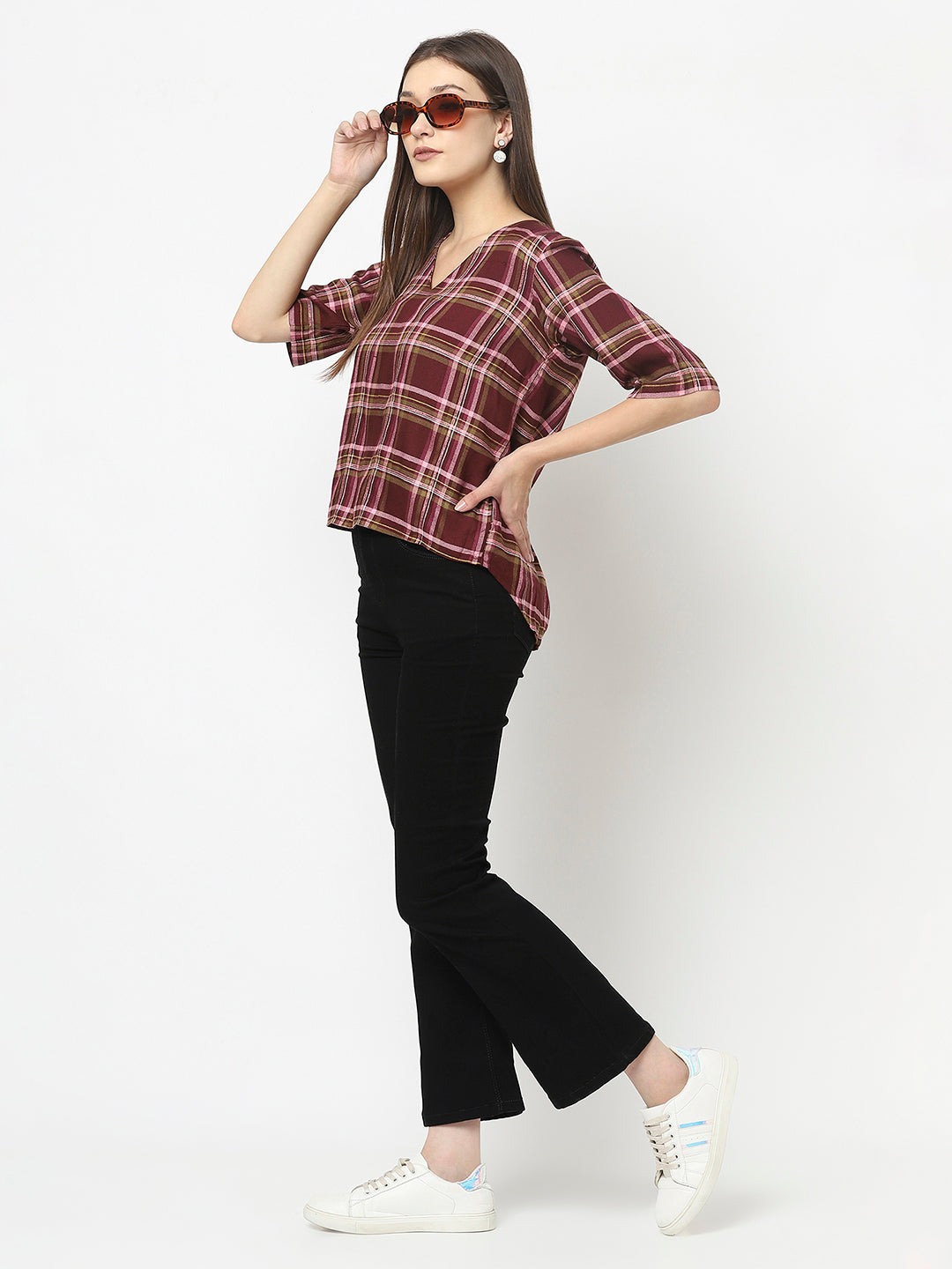 Maroon Crop Top in Tartan Checks