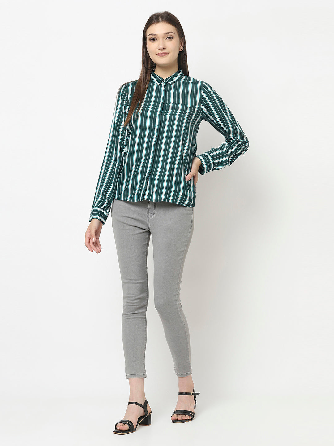 Teal Green Shirt in Stripes