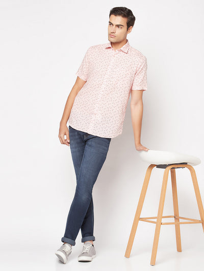  Pink Short-Sleeved Floral Shirt