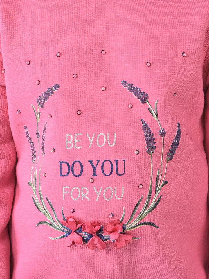  Pink Hooded Typographic Sweatshirt
