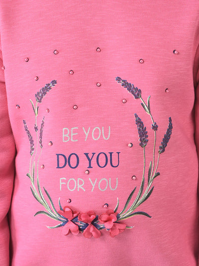  Pink Hooded Typographic Sweatshirt