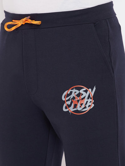 Navy Blue Printed Track Pants - Men Track Pants