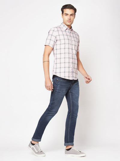  Short-Sleeved Light Pink Checked Shirt