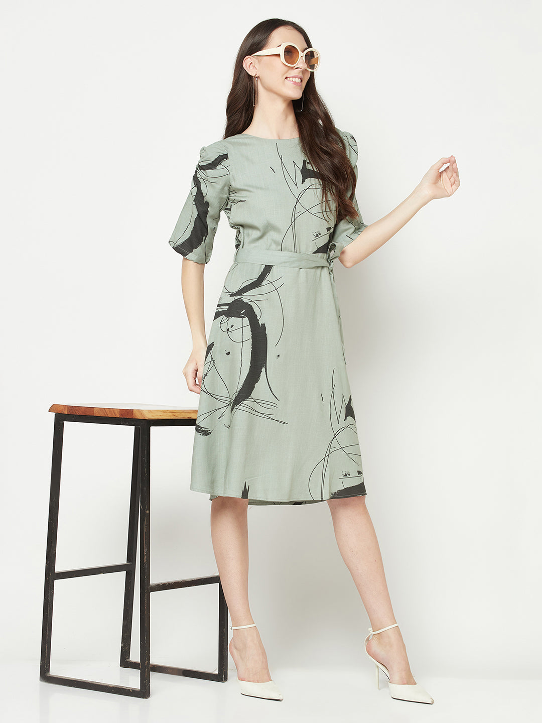  Olive Tie Belt Dress