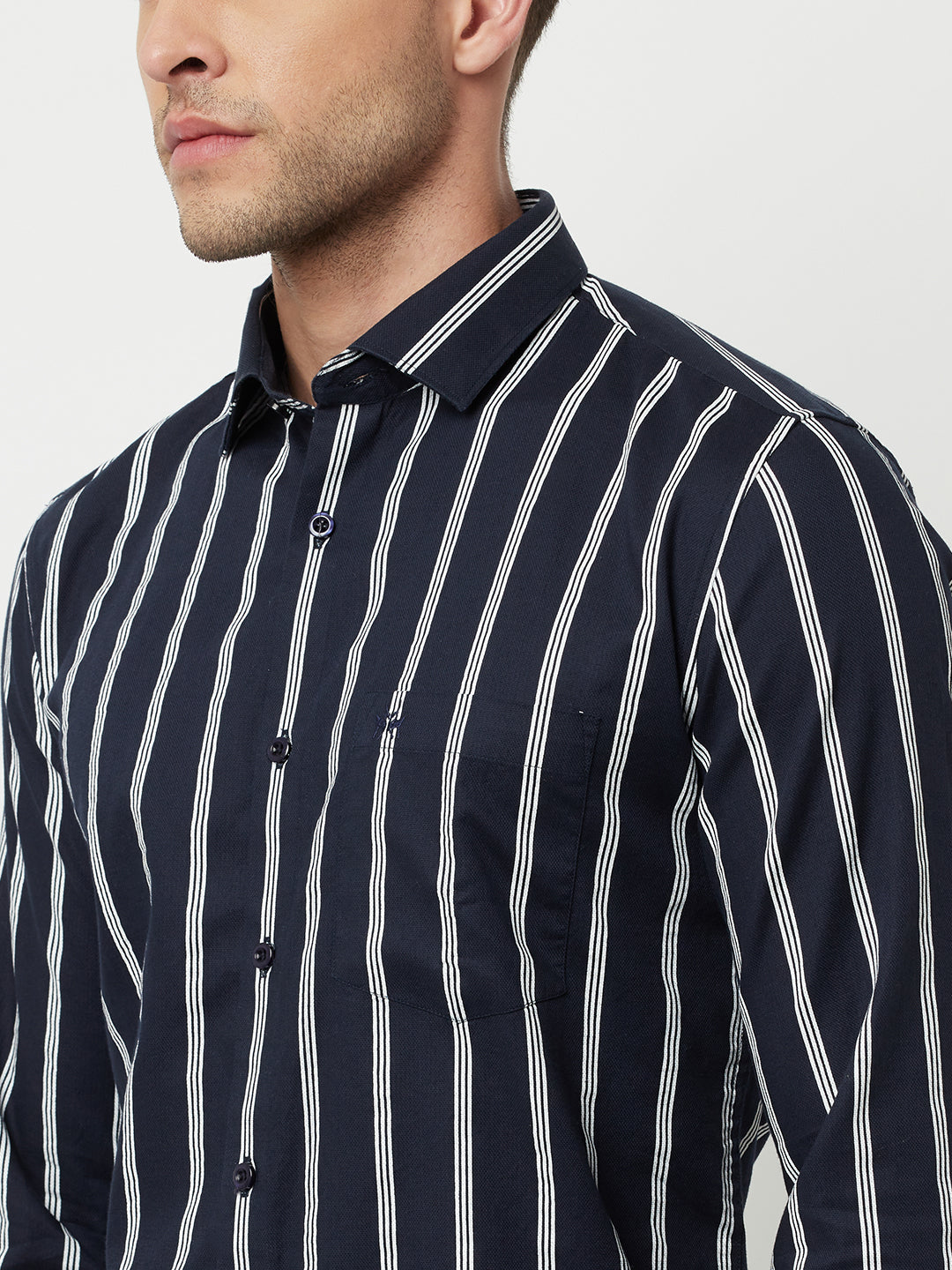 Navy Blue Striped Shirt-Men Shirts-Crimsoune Club