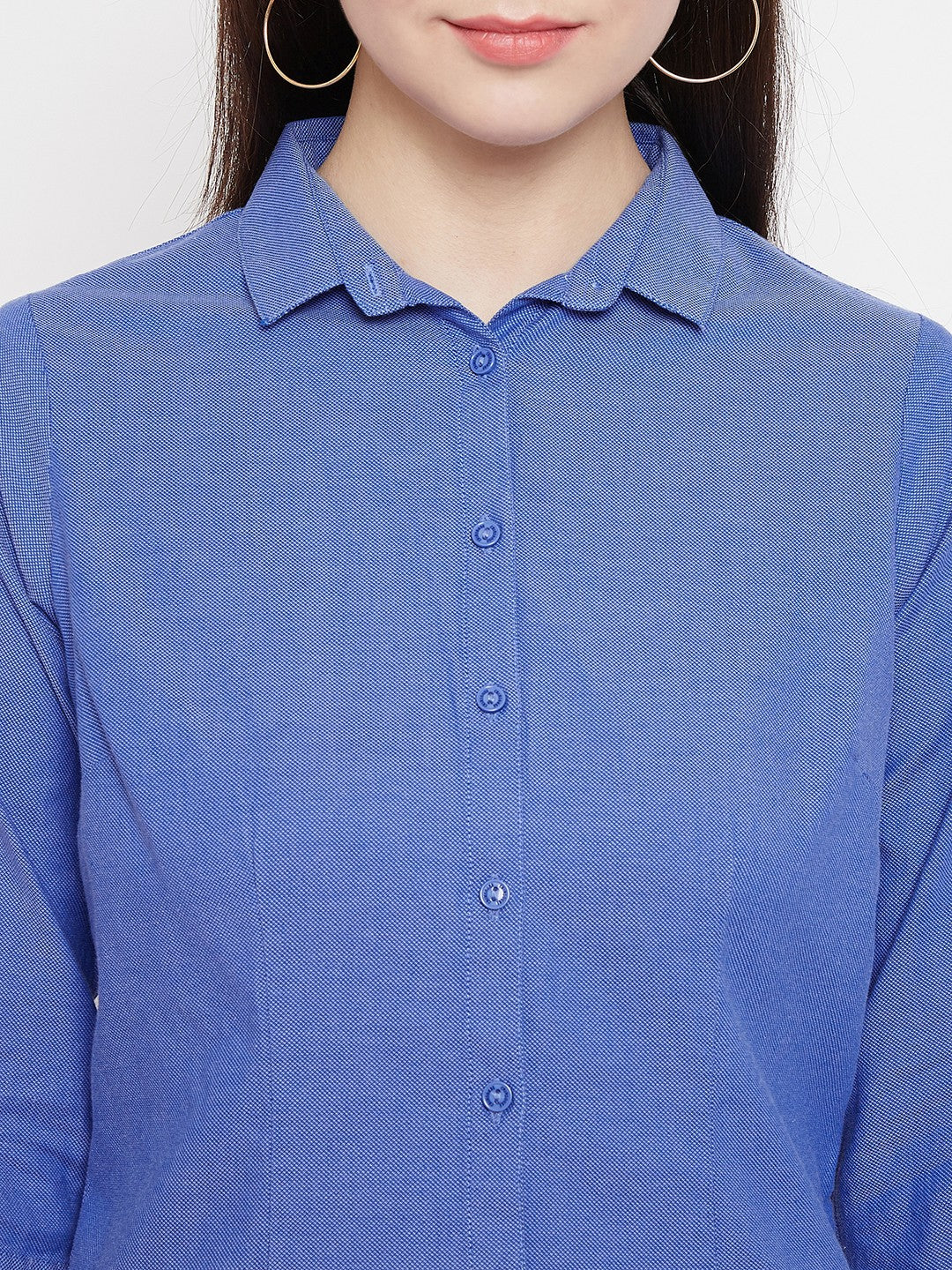 Blue Slim Fit Button up Shirt - Women Shirts