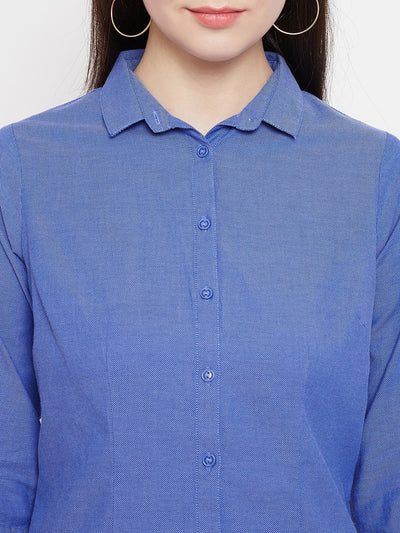 Blue Slim Fit Button up Shirt - Women Shirts