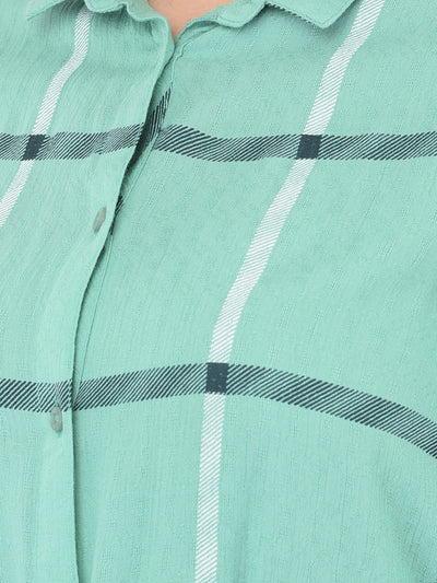 Green Checked Shirt Dress - Women Dresses