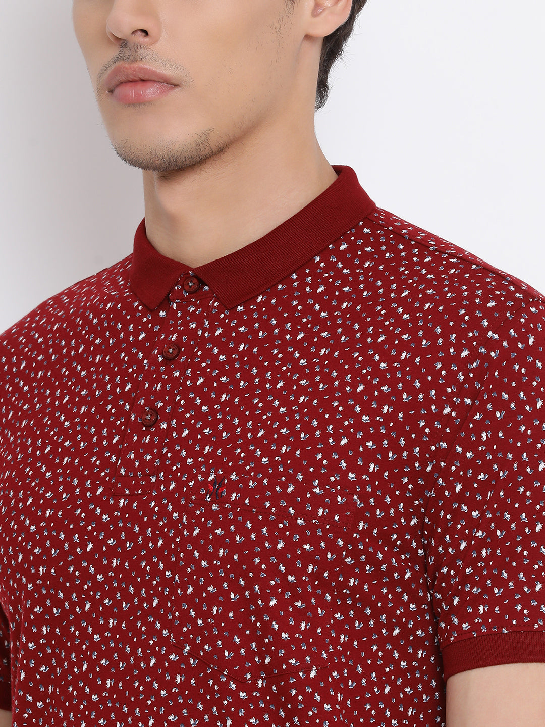 Red Printed Polo Neck T-Shirt - Men T-Shirts