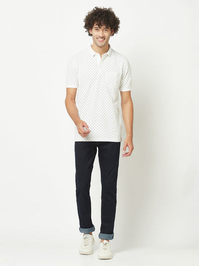  Geometric Print White Polo T-Shirt