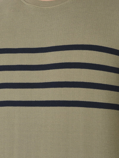  Olive Sweatshirt with Horizontal Stripes