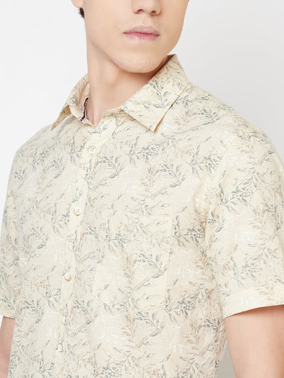 Beige Floral Linen Shirt - Men Shirts