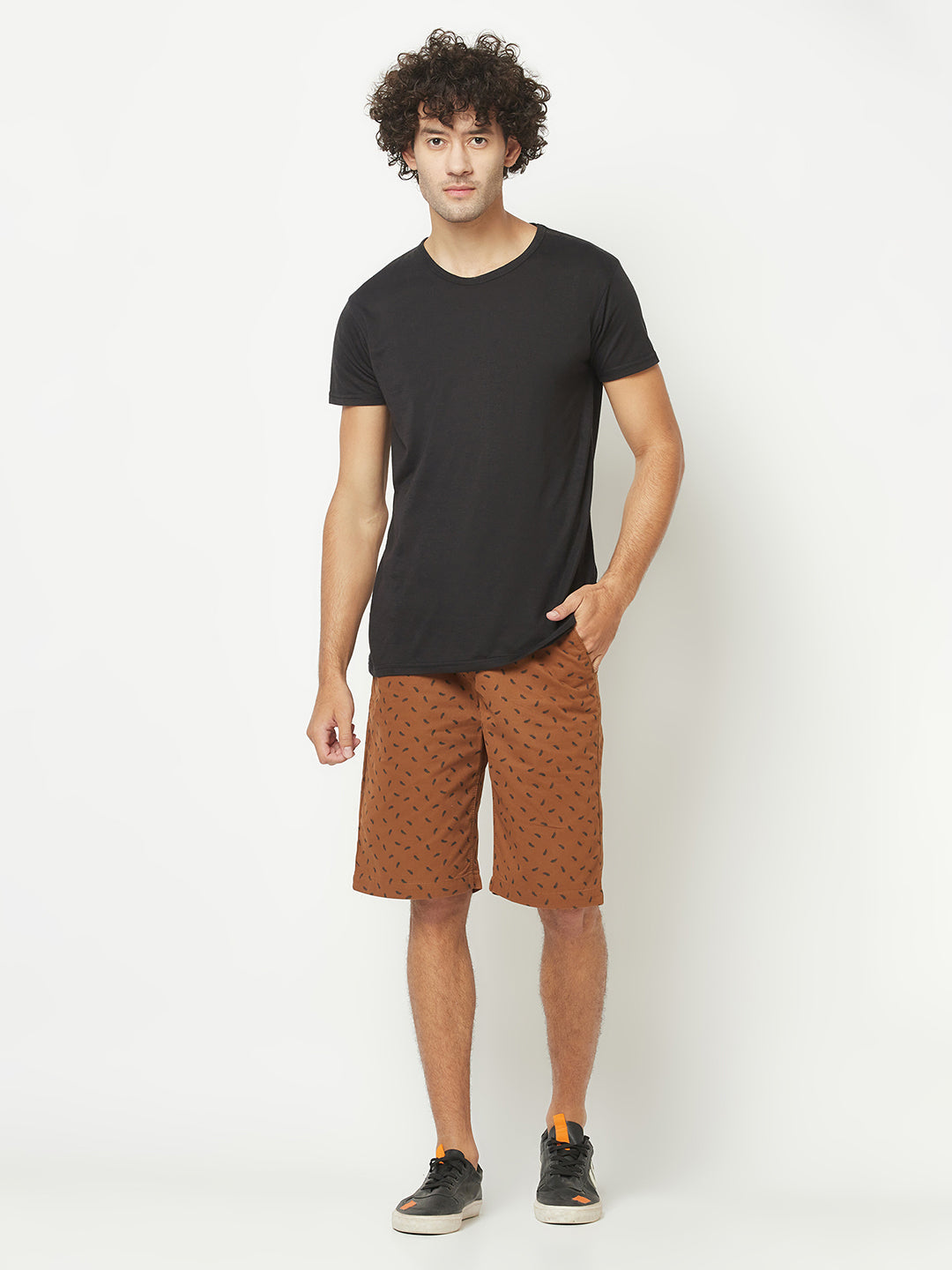  Brown Leaf-Printed Shorts 