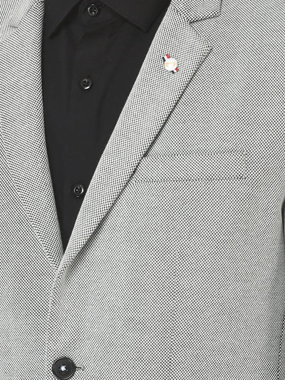  Textured Grey Single-Breasted Blazer