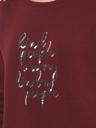 Maroon Typographic Sweatshirt-Women Sweatshirts-Crimsoune Club