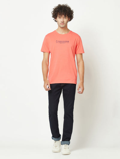  Coral Pink Brand-Logo T-Shirt