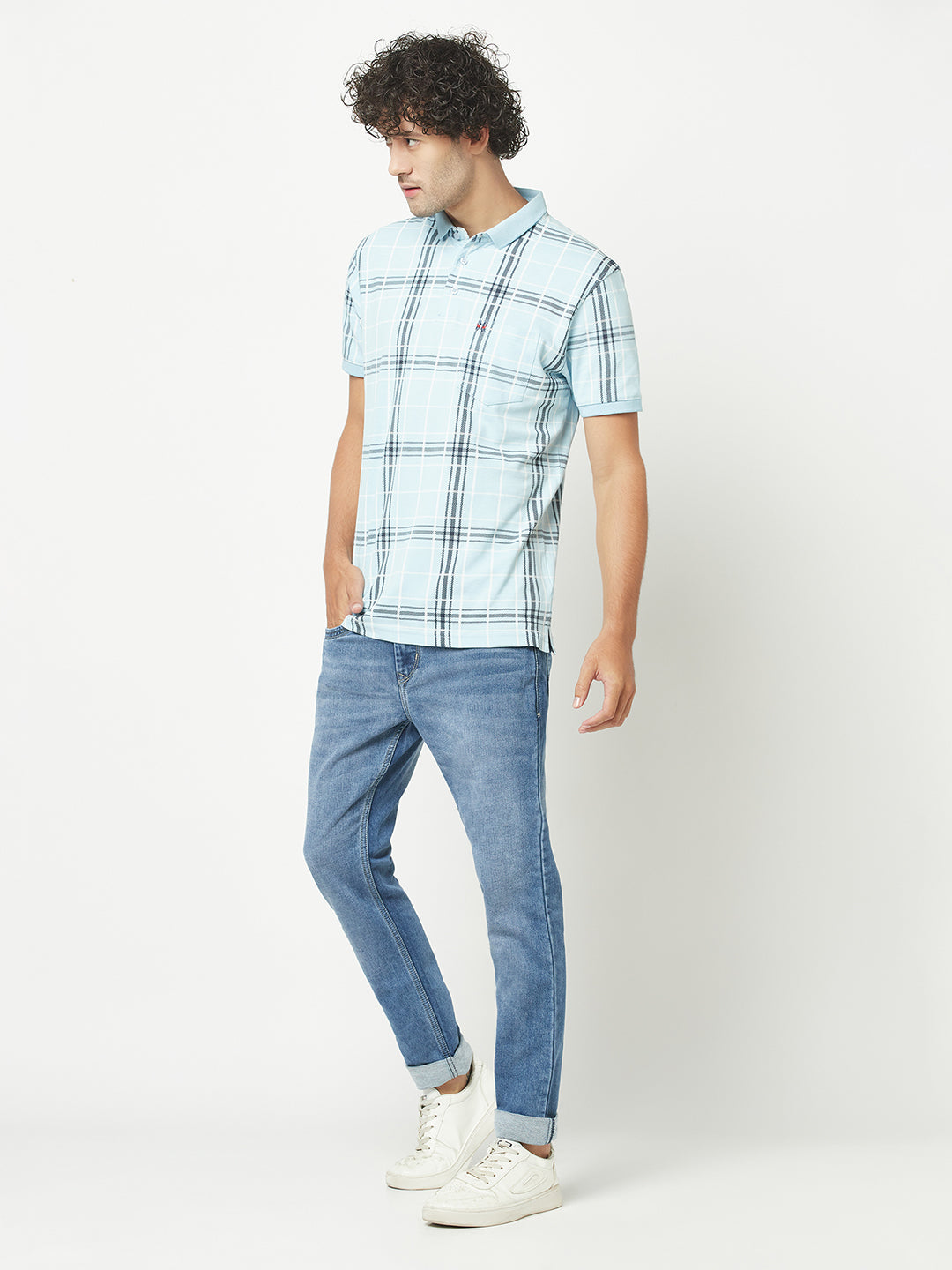  Checked Blue Polo T-Shirt