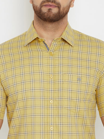 Yellow Checked Casual Shirt - Men Shirts