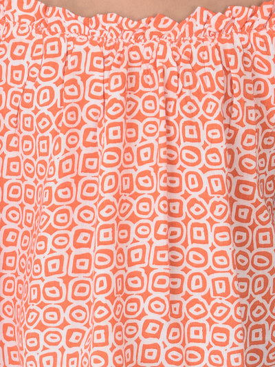 Orange Printed Cold Shoulder Crop Top - Girls Tops