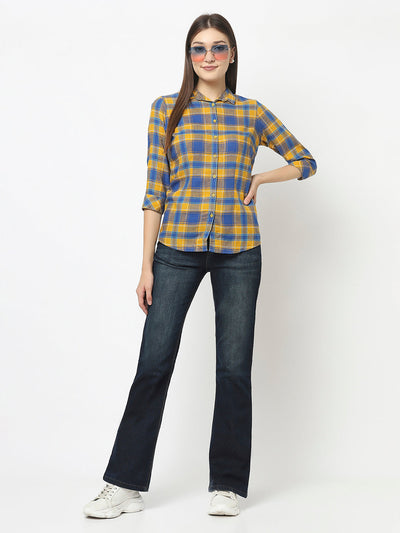 Mustard Checked Shirt in Cotton Blend