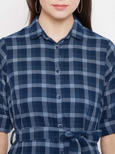 Navy Blue Checks Tunic - Women Tunics