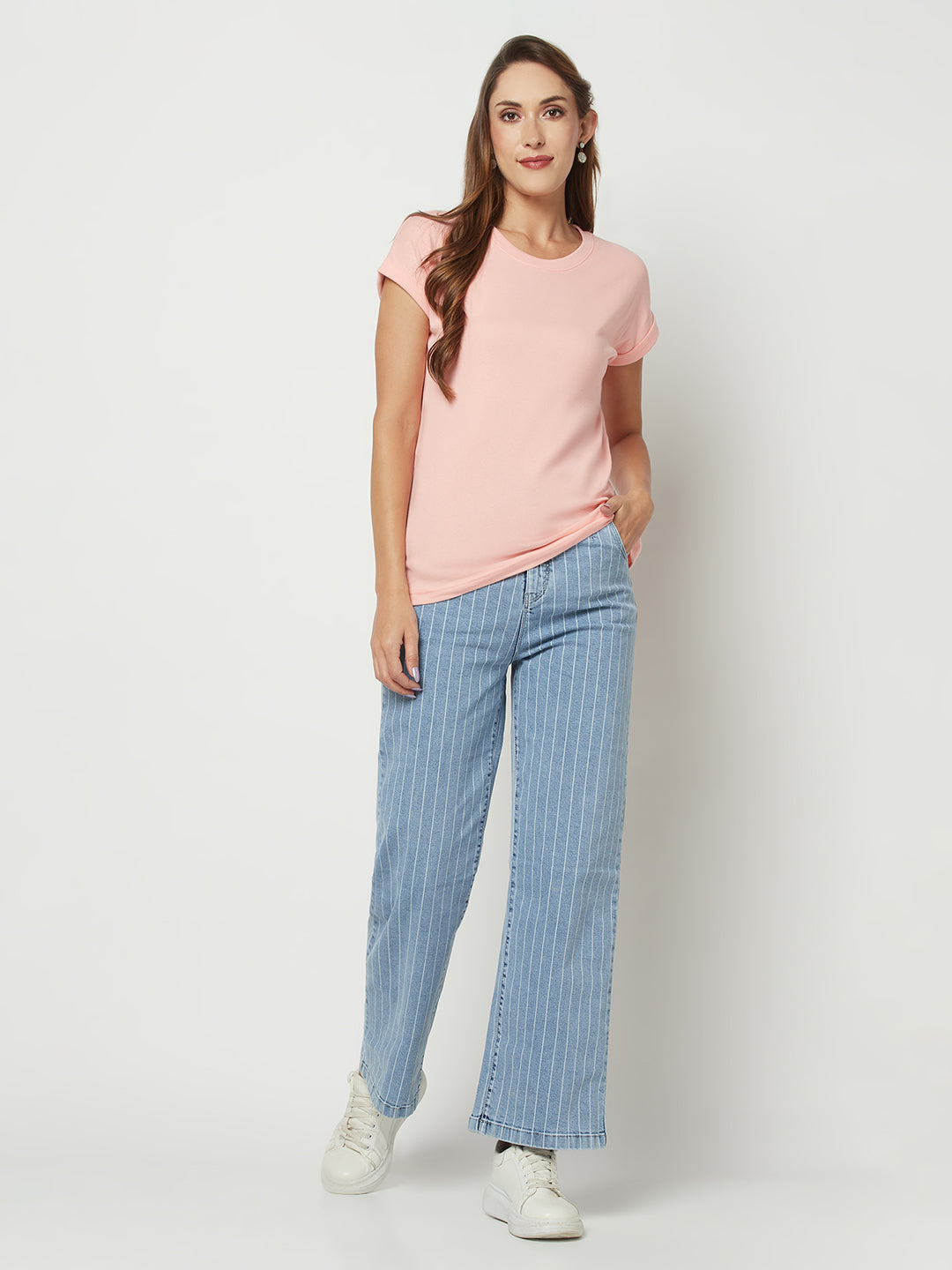  Blue Striped Wide-Fit Jeans