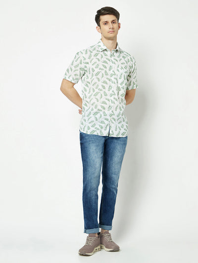  Green One-Line Floral Print Shirt 