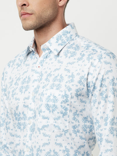 White Floral Printed Shirt-Men Shirts-Crimsoune Club