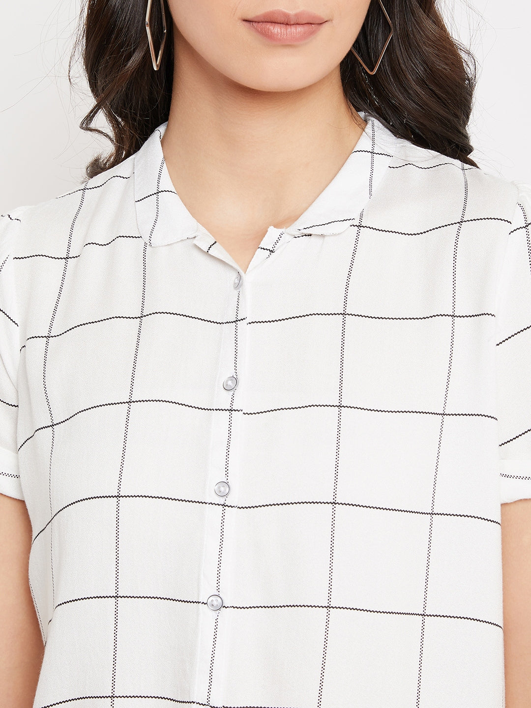 White and Black Checked Shirt - Women Shirts