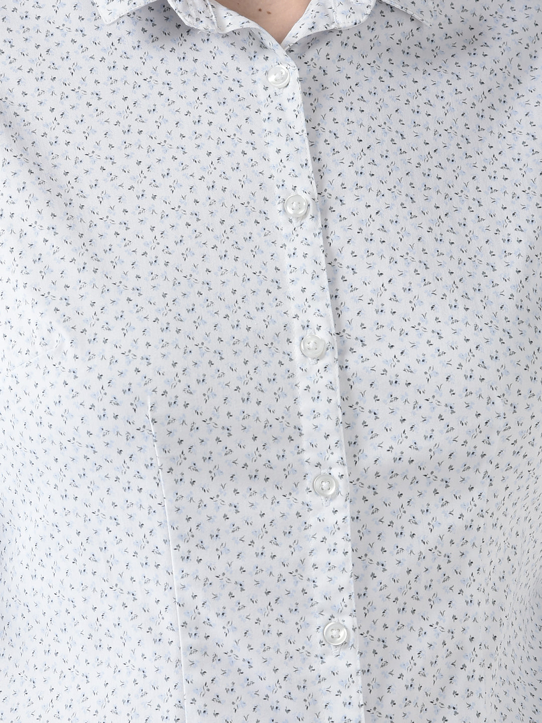  White Mini-Floral Print Shirt