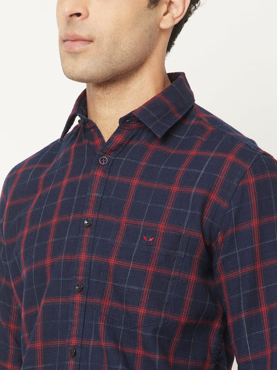 Navy Blue and Red Checkered Shirt