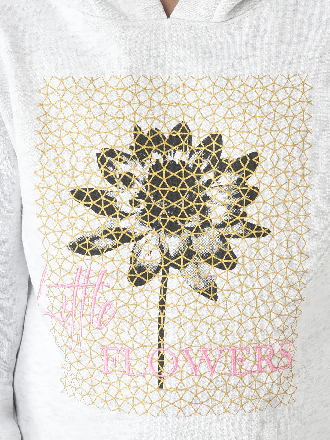  Grey Melange Abstract Print Hoodie