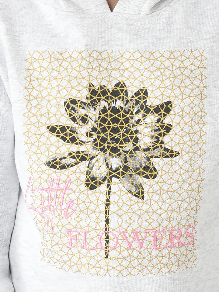  Grey Melange Abstract Print Hoodie