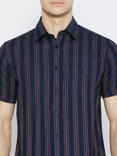 Navy Blue Striped Slim Fit shirt - Men Shirts