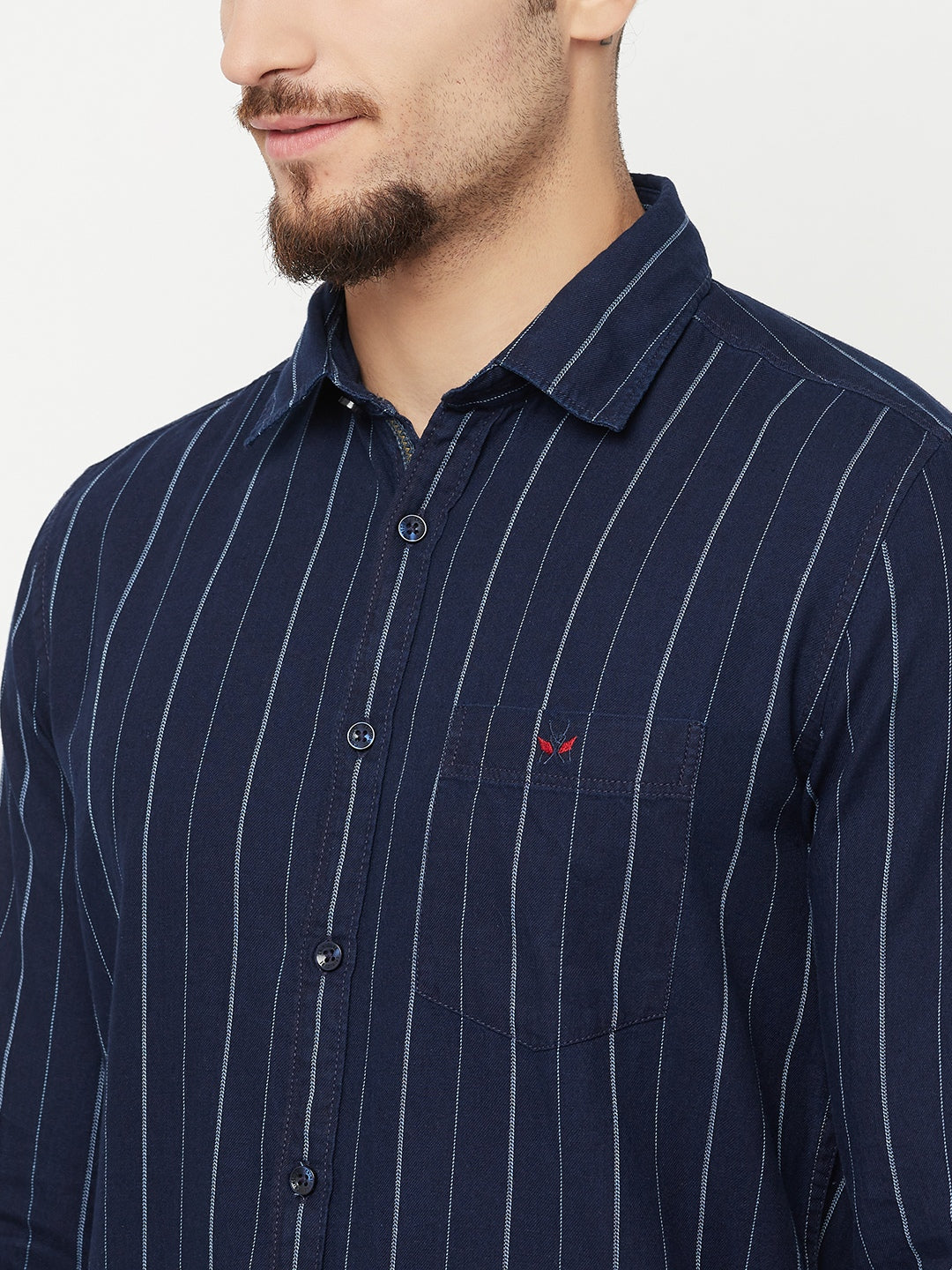 Navy Blue Striped Casual Shirt - Men Shirts