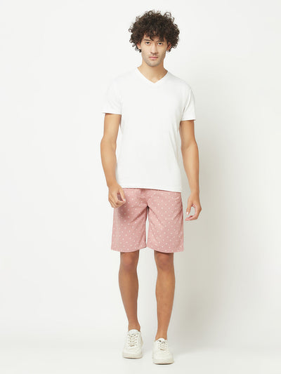 Salmon Pink Graphic Print Chino Shorts