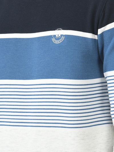  Navy Blue Colour-Blocked and Striped Sweatshirt 