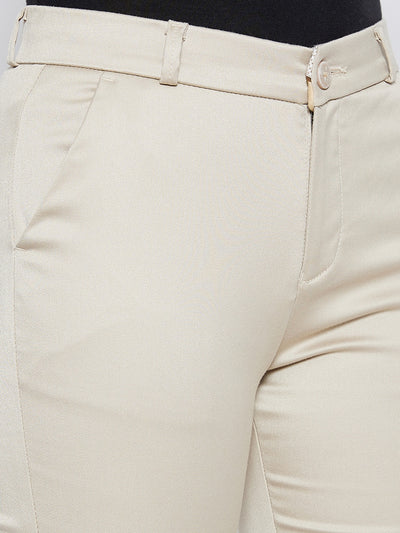 Cream Slim Fit Trousers - Women Trousers