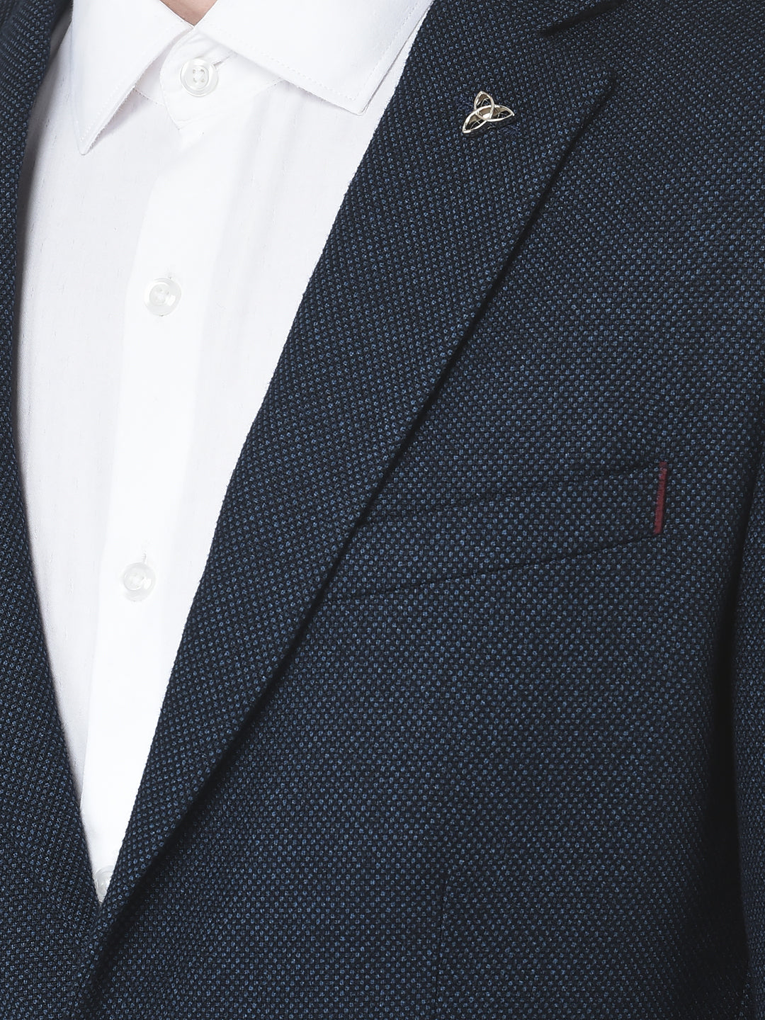  Navy Blue Textured Single-Breasted Blazer