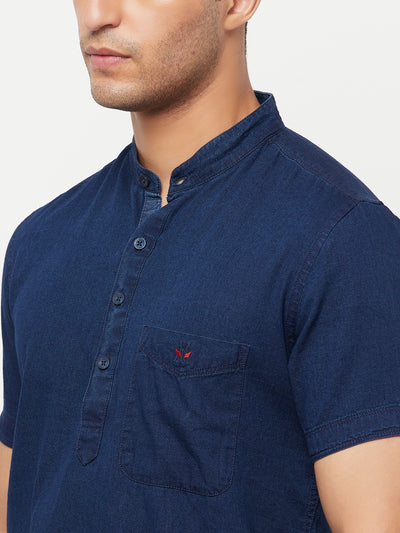 Navy Blue Denim Kurta - Men Kurtas