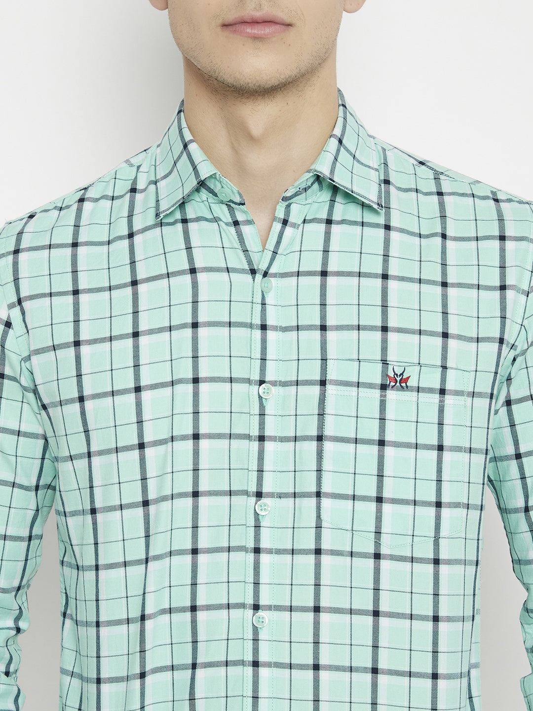 Mint Green Checked Slim Fit shirt - Men Shirts