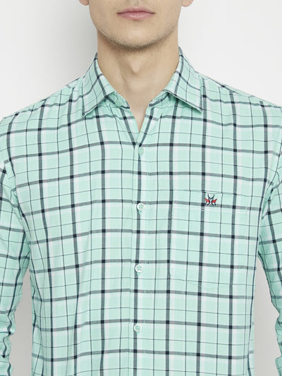 Mint Green Checked Slim Fit shirt - Men Shirts