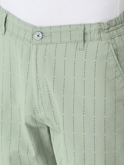  Light Green Striped Chino Shorts