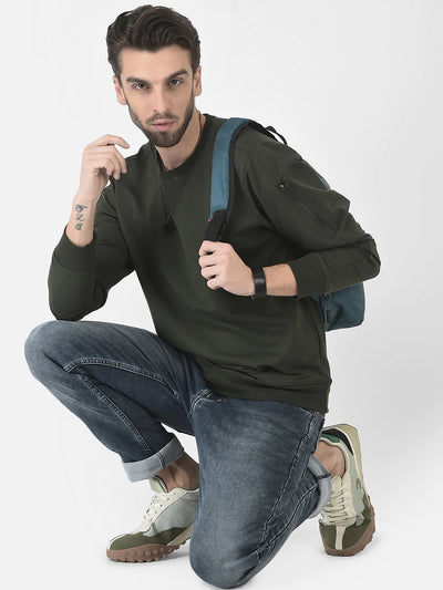  Simple Olive Zip Detailed Sweatshirt