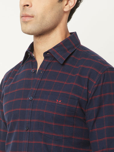   Navy Blue Shirt in Windowpane Check