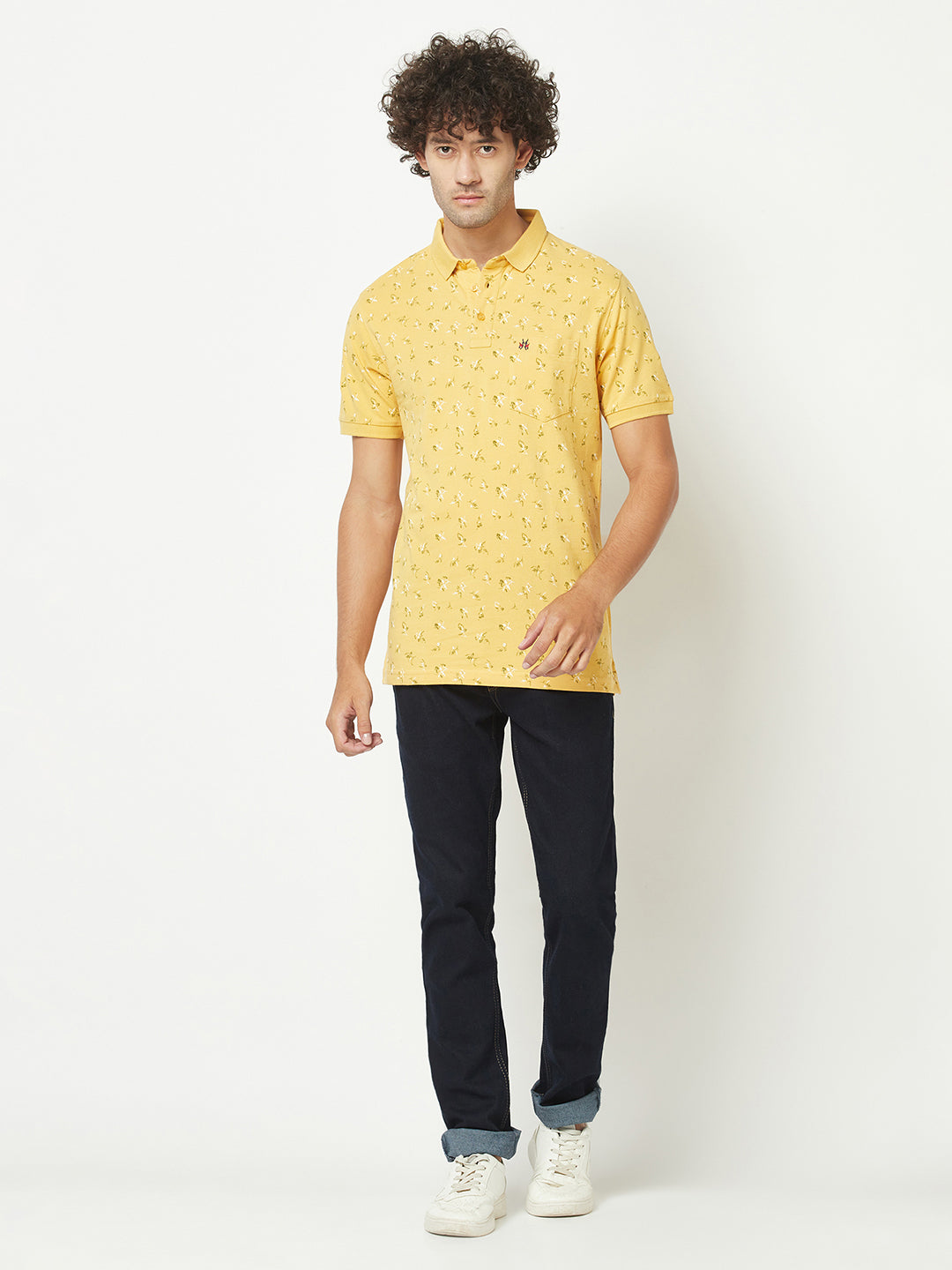  Mustard Yellow Floral Polo T-Shirt