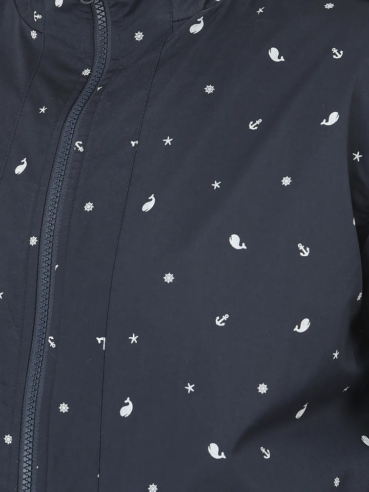  Navy Blue Printed Bomber Jacket