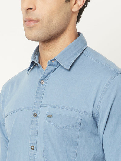   Sky Blue Denim Shirt with Patch Pocket 
