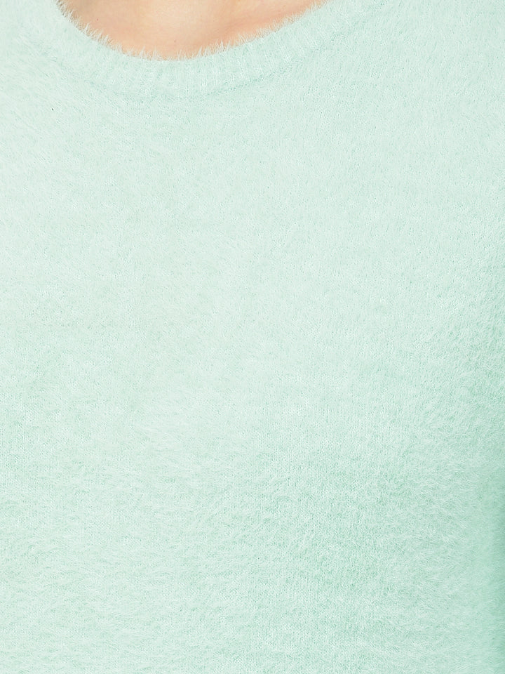 Mint Green Round Neck Sweater - Women Sweaters